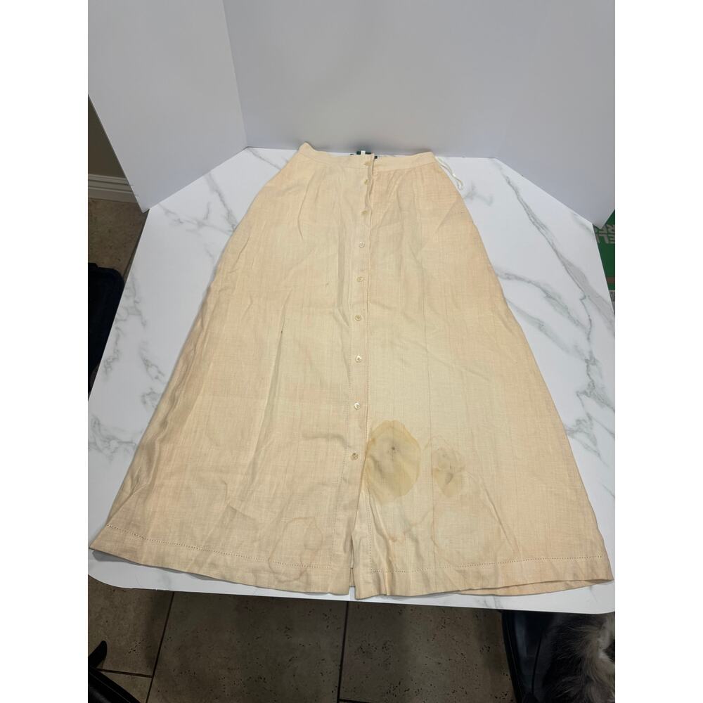 Lauren Ralph Lauren Button Front Maxi Skirt w/ Pockets 100% Linen Size 4 Stained